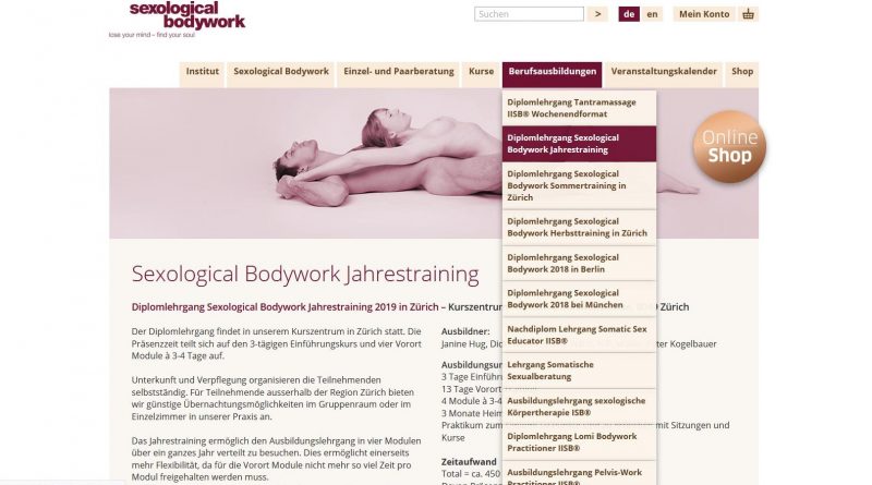 Webseite des IISB International Institut for Sexological Bodywork